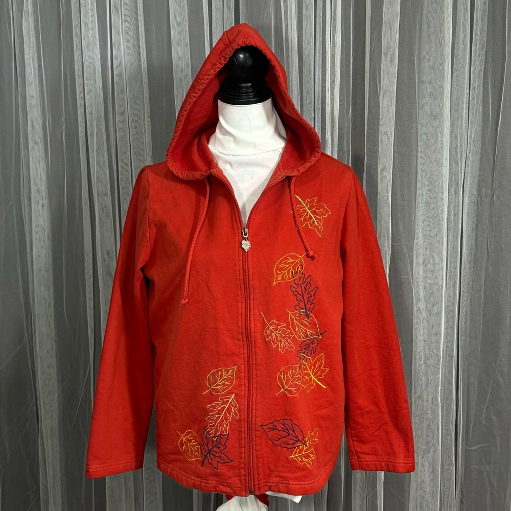 Breckenridge Orange Fall Autumn Leaf Embroidered Hoodie Jacket (1Q0001)